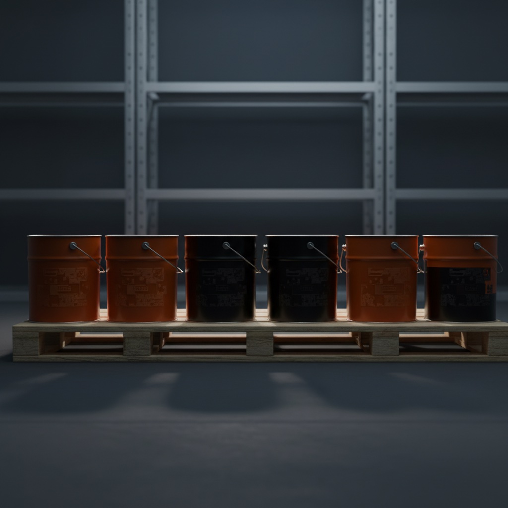 Cubetas y envases de aceites industriales en pallet